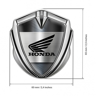 Honda Emblem Fender Badge Silver Brushed Steel Black Winged Logo