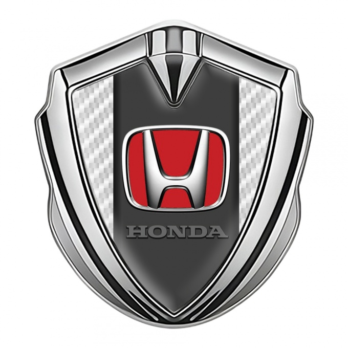 Honda Emblem Trunk Badge Silver White Carbon Center Panel Red Logo