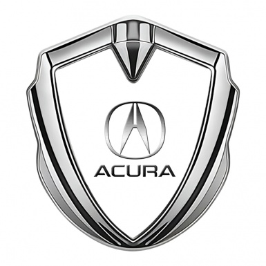 Acura Trunk Emblem Badge Silver White Theme Brushed Design