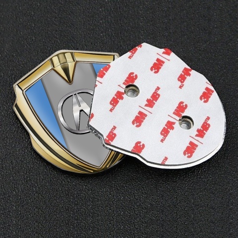 Acura Fender Emblem Badge Gold Glacial Blue Polished Edition