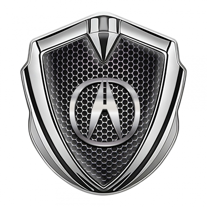 Acura Fender Emblem Badge Silver Metallic Grate Chrome Logo Effect