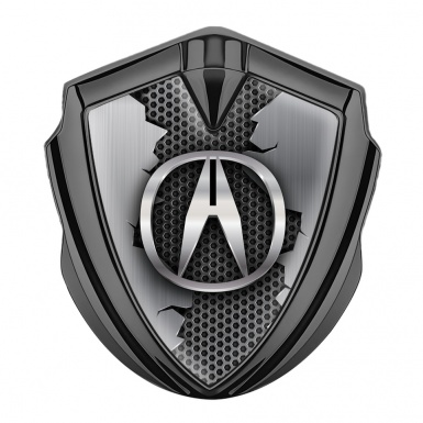 Acura Emblem Trunk Badge Graphite Hex Base Torn Metal Effect