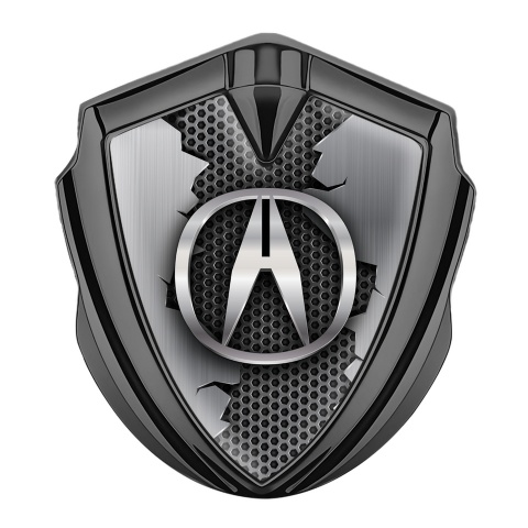 Acura Emblem Trunk Badge Graphite Hex Base Torn Metal Effect