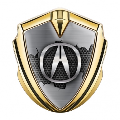 Acura Emblem Self Adhesive Gold Dark Honeycomb Broken Steel Motif