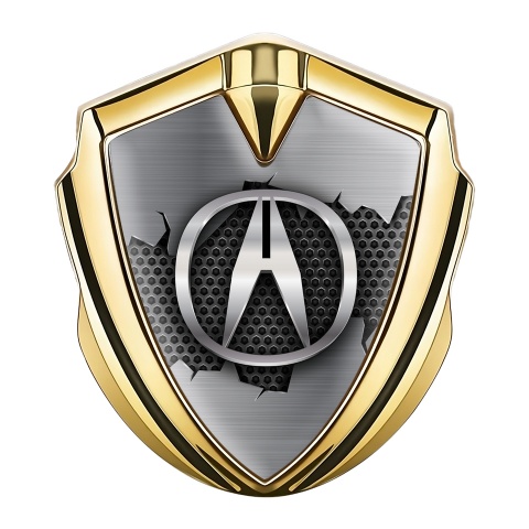 Acura Emblem Self Adhesive Gold Dark Honeycomb Broken Steel Motif