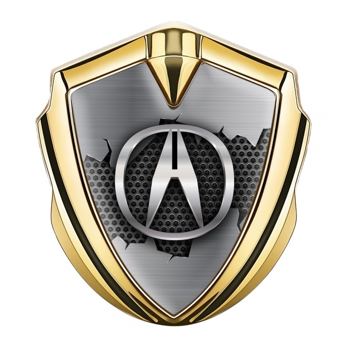 Acura Emblem Self Adhesive Gold Dark Honeycomb Broken Steel Motif