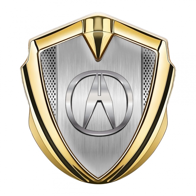 Acura Emblem Self Adhesive Gold Steel Grate Brushed Alloy Edition