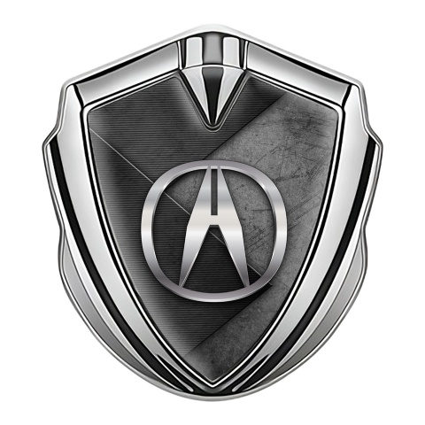 Acura Bodyside Emblem Badge Silver Scratched Stone Plate Design