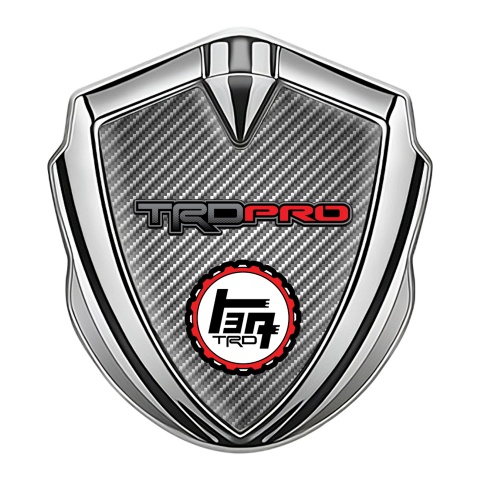 Toyota TRD Trunk Emblem Badge Silver Light Carbon Striped Design