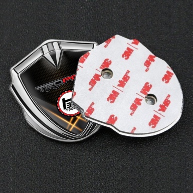 Toyota TRD Trunk Emblem Badge Silver Orange Mesh Light Beams Motif