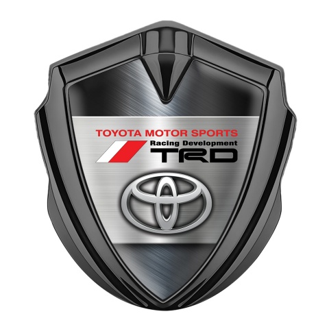 Toyota TRD Fender Emblem Badge Graphite Brushed Steel Oval Logo