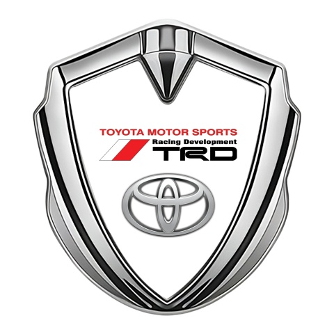 Toyota TRD 3D Car Metal Domed Emblem Silver White Base Grey Oval Logo