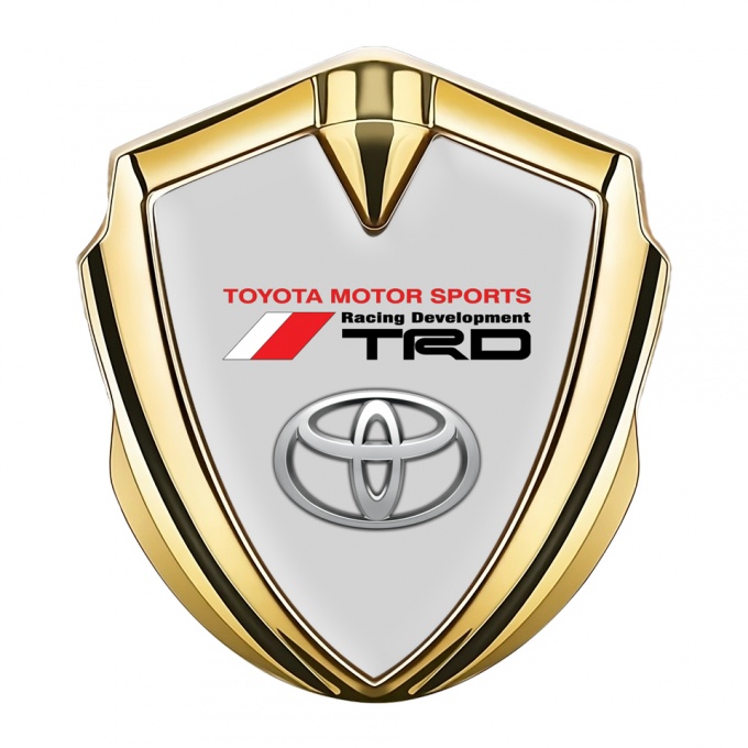 Toyota TRD Emblem Badge Self Adhesive Gold Grey Base Racing Sign