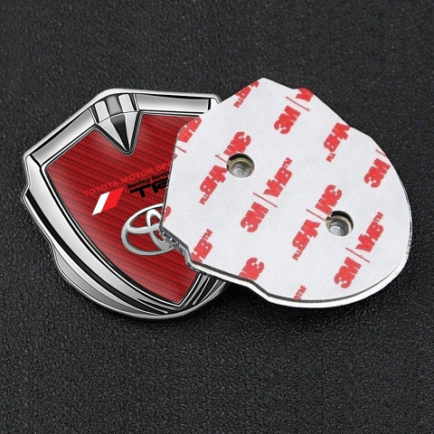 Toyota TRD Fender Emblem Badge Silver Crimson Carbon Oval Motif