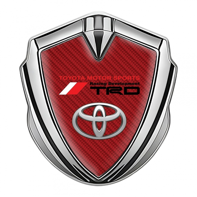 Toyota TRD Fender Emblem Badge Silver Crimson Carbon Oval Motif
