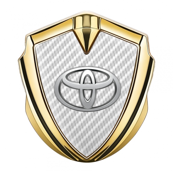 Toyota Trunk Emblem Badge Gold White Carbon Metallic Surface Effect