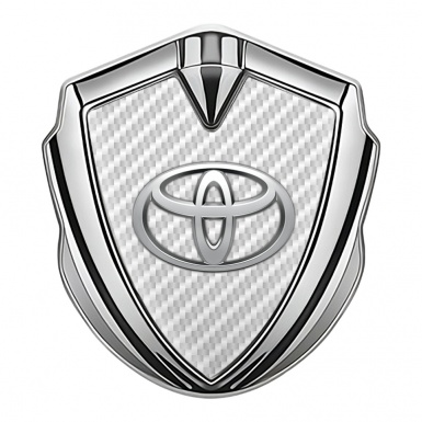 Toyota Trunk Emblem Badge Silver White Carbon Metallic Surface Effect