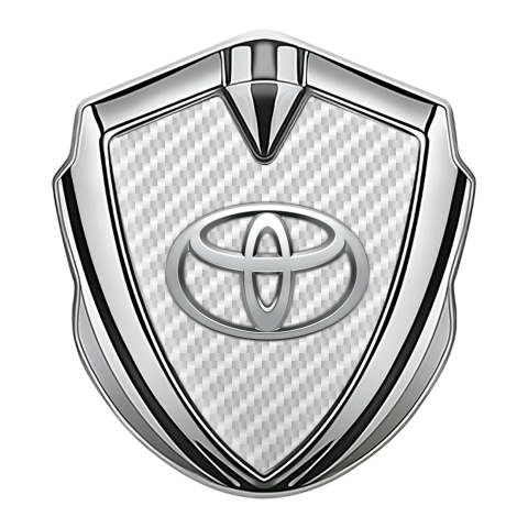 Toyota Trunk Emblem Badge Silver White Carbon Metallic Surface Effect