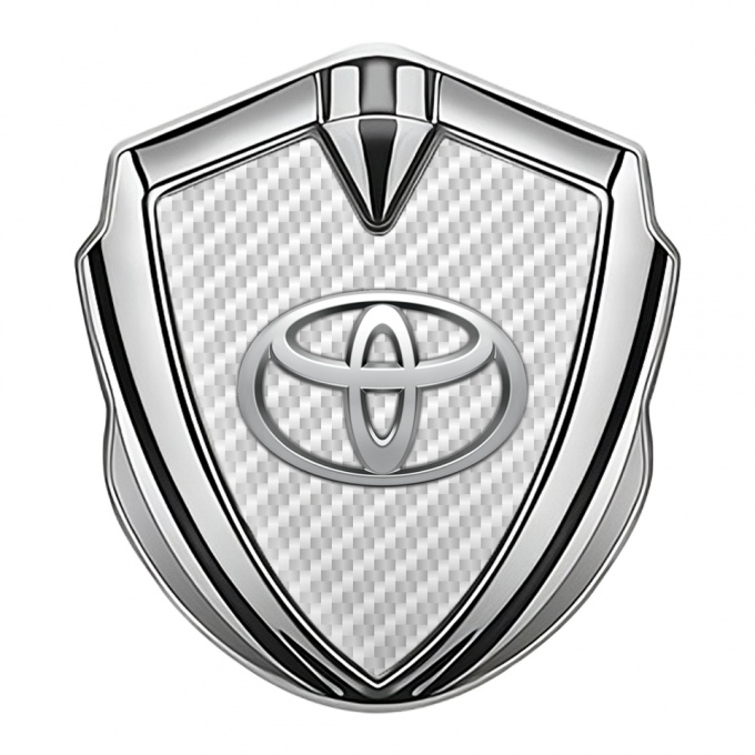 Toyota Trunk Emblem Badge Silver White Carbon Metallic Surface Effect