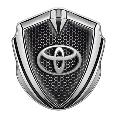 Toyota Metal Emblem Self Adhesive Silver Dark Grate Oval 3D Effect