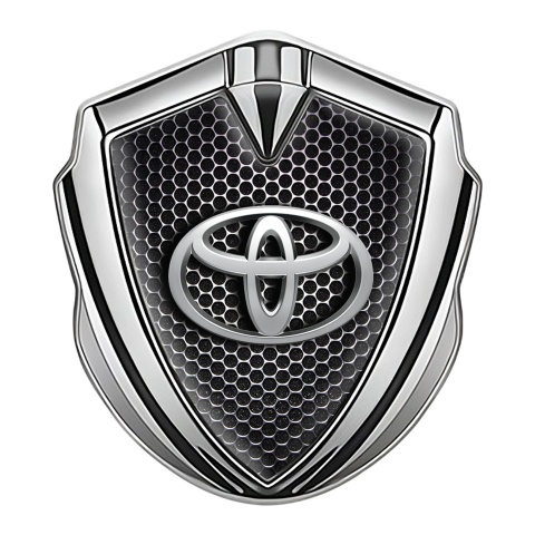 Toyota Metal Emblem Self Adhesive Silver Dark Grate Oval 3D Effect