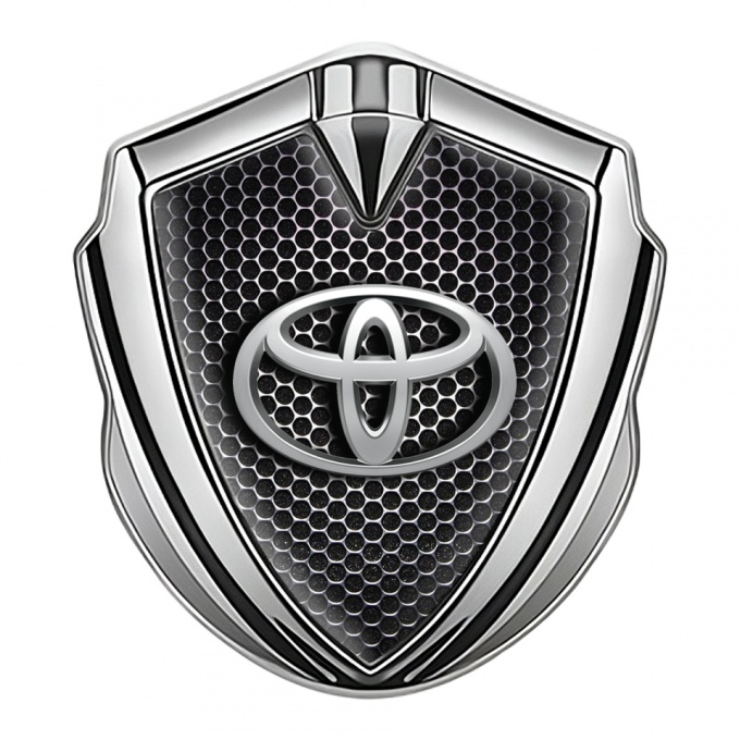 Toyota Metal Emblem Self Adhesive Silver Dark Grate Oval 3D Effect