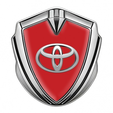 Toyota Metal Emblem Self Adhesive Silver Red Background Oval Logo