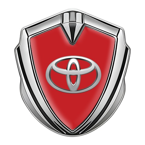 Toyota Metal Emblem Self Adhesive Silver Red Background Oval Logo