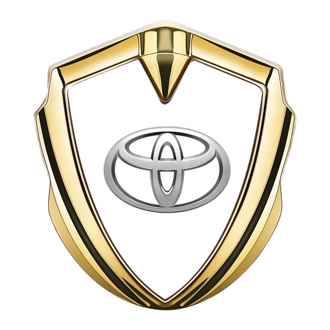 Toyota 3D Car Metal Domed Emblem Gold White Base Oval Logo Variant