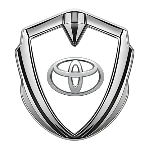 Toyota 3D Car Metal Domed Emblem Silver White Base Oval Logo Variant