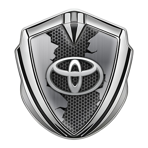 Toyota Emblem Trunk Badge Silver Metallic Hex Torn Steel Variant