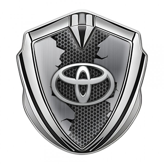 Toyota Emblem Trunk Badge Silver Metallic Hex Torn Steel Variant