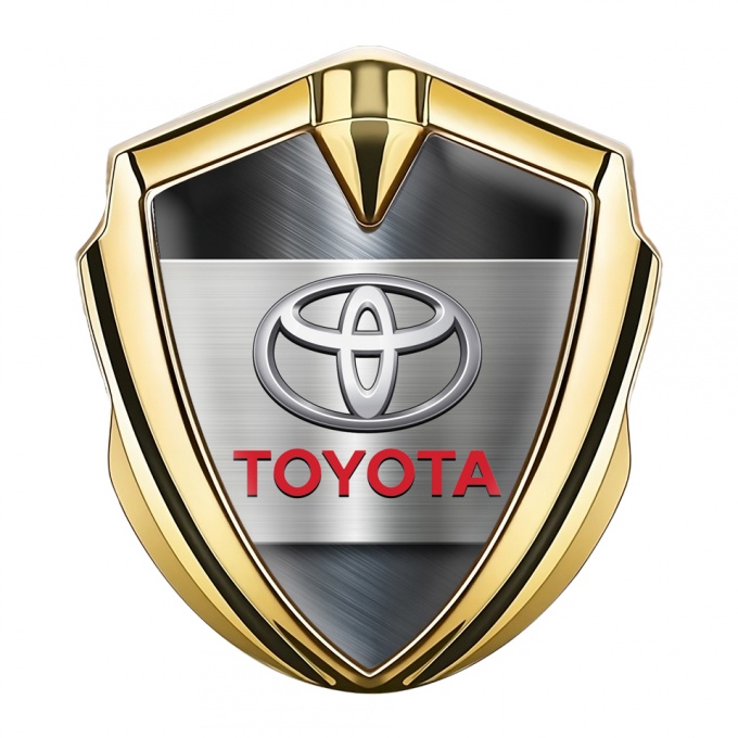 Toyota Trunk Emblem Badge Gold Bluish Metallic Surface Oval Logo