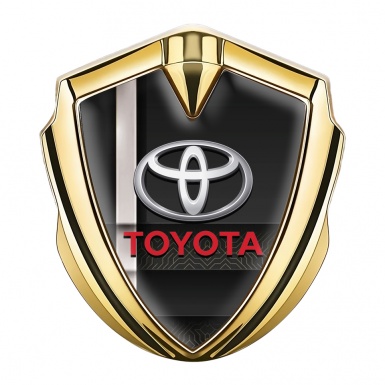 Toyota Emblem Car Badge Gold Black Digital Motif Pearly White Stripe