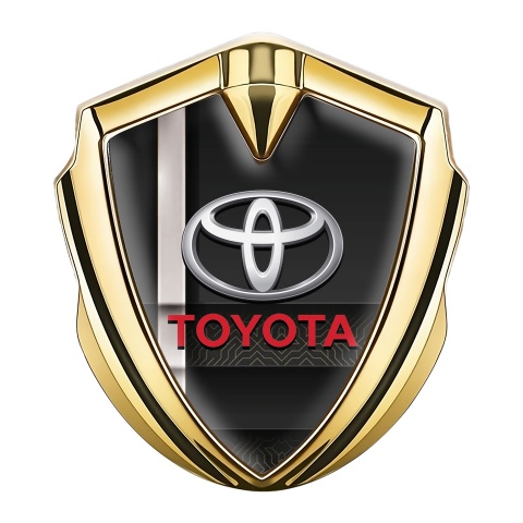 Toyota Emblem Car Badge Gold Black Digital Motif Pearly White Stripe