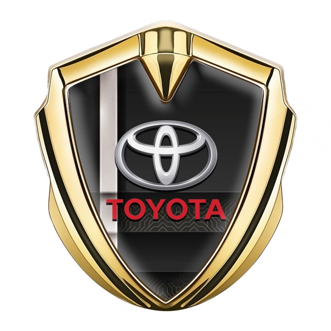 Toyota Emblem Car Badge Gold Black Digital Motif Pearly White Stripe