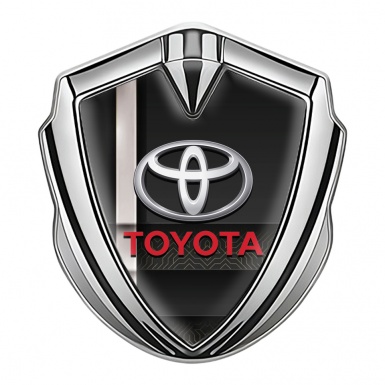 Toyota Emblem Car Badge Silver Black Digital Motif Pearly White Stripe
