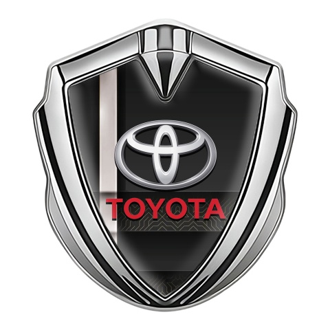 Toyota Emblem Car Badge Silver Black Digital Motif Pearly White Stripe