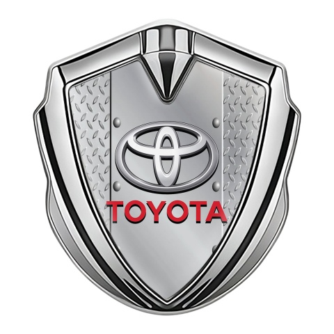 Toyota Bodyside Domed Emblem Silver Treadplate Red Characters Logo