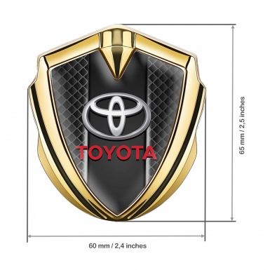 Toyota Emblem Badge Self Adhesive Gold Grey Net Red Characters Logo