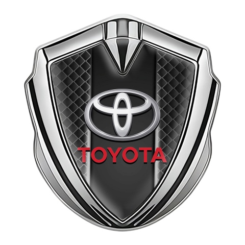 Toyota Emblem Badge Self Adhesive Silver Grey Net Red Characters Logo