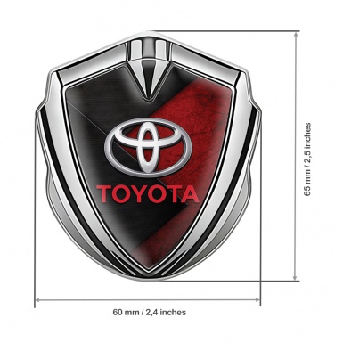 Toyota Emblem Trunk Badge Silver Overlapping Pattern Red Characters