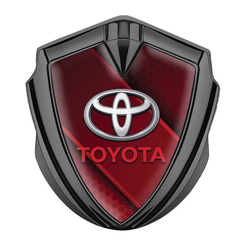 Toyota Bodyside Emblem Badge Graphite Hex Base Red Ribbon Variant