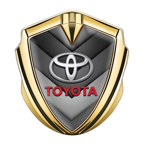 Toyota Trunk Emblem Badge Gold Grey Arrows Red Characters Motif