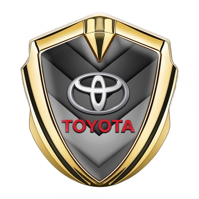 Toyota Trunk Emblem Badge Gold Grey Arrows Red Characters Motif