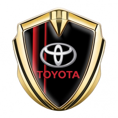 Toyota Emblem Badge Self Adhesive Gold Black Red Stripes Oval Motif