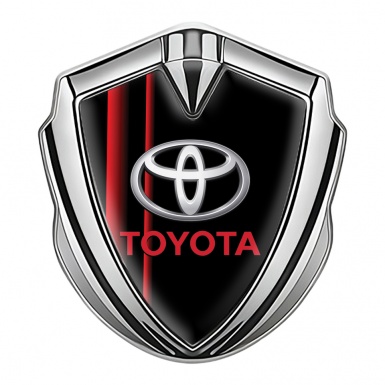 Toyota Emblem Badge Self Adhesive Silver Black Red Stripes Oval Motif