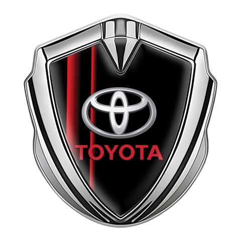 Toyota Emblem Badge Self Adhesive Silver Black Red Stripes Oval Motif
