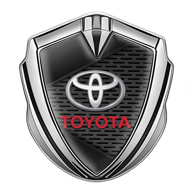 Toyota Fender Emblem Badge Silver Charcoal Grate Red Characters