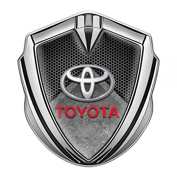 Toyota Emblem Trunk Badge Silver Honeycomb Pattern Oval Design